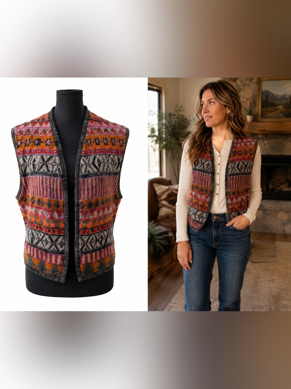 Substudio Southwestern Geometric Wool Blend Vest Boho Sleeveless Jacket